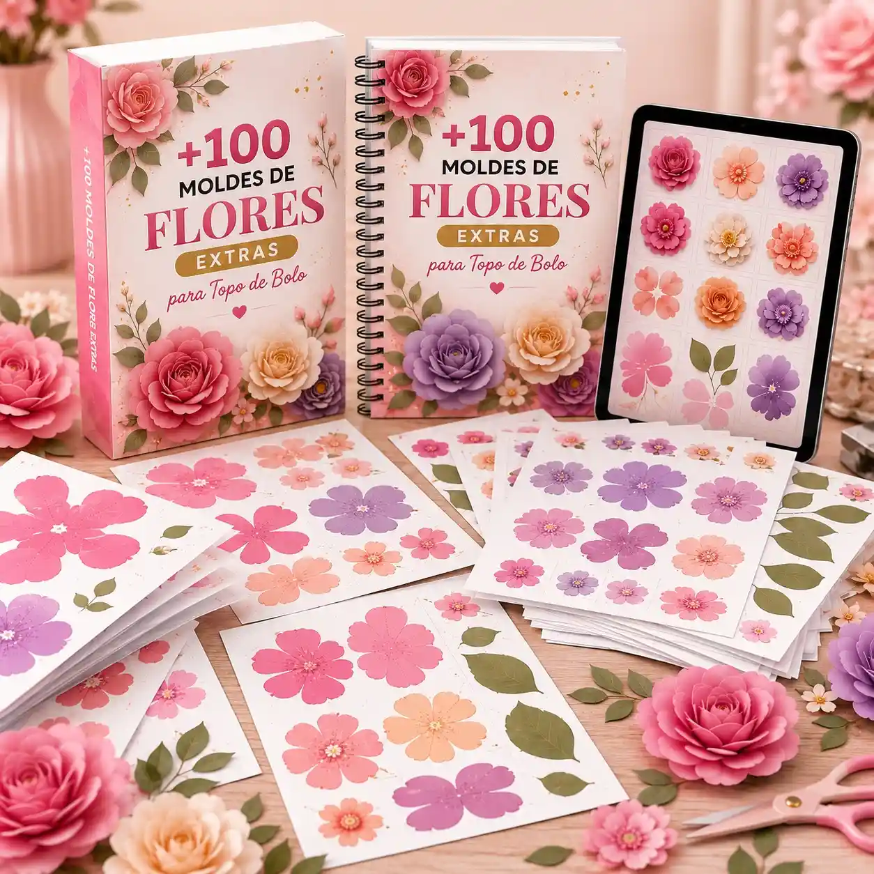+100 Moldes de Flores Extras para Topo de Bolo