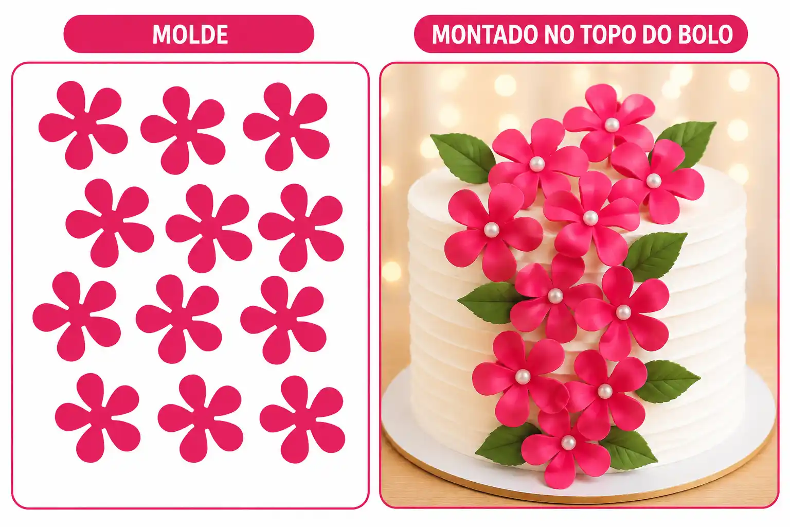 Topo de bolo montado com moldes de flores - modelo 3